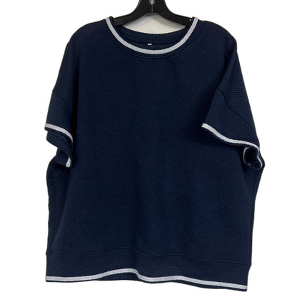 XL Navy Blue Textured Knit Lounge Set Short Sleeve White Trim Pants - Image 2