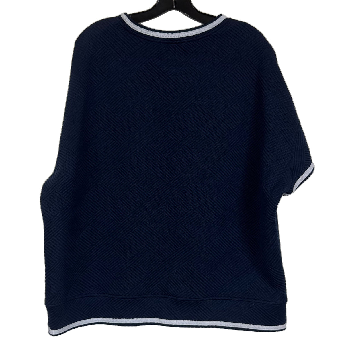 XL Navy Blue Textured Knit Lounge Set Short Sleeve White Trim Pants - Image 3