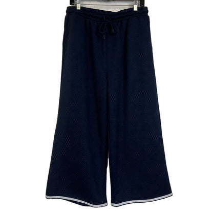 XL Navy Blue Textured Knit Lounge Set Short Sleeve White Trim Pants - Image 4