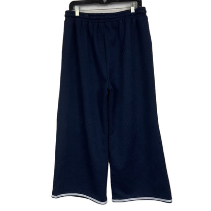 XL Navy Blue Textured Knit Lounge Set Short Sleeve White Trim Pants - Image 5