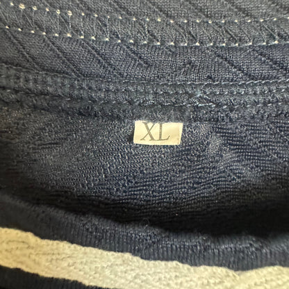 XL Navy Blue Textured Knit Lounge Set Short Sleeve White Trim Pants - Image 6